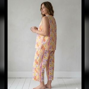 Pine Cone Hill Floral Sleeveless Pajama Set in Yellow, Pink & Orange Cotton XL